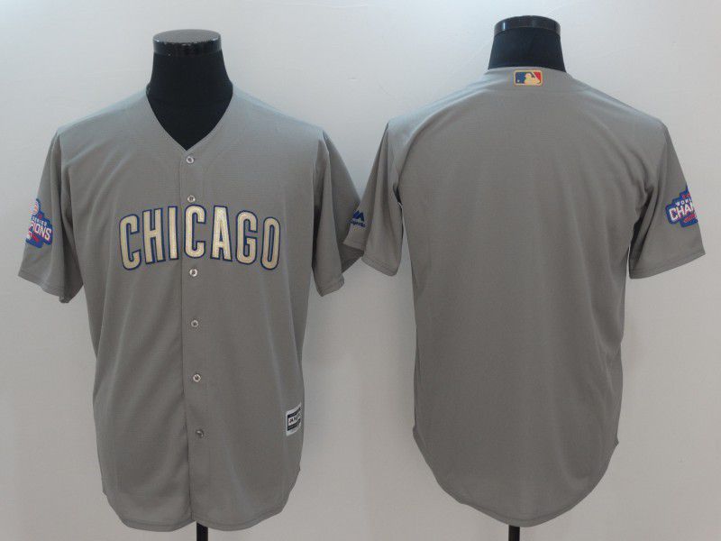 Men 2017 MLB Chicago Cubs Blank Grey Gold Program Game Jersey->chicago cubs->MLB Jersey